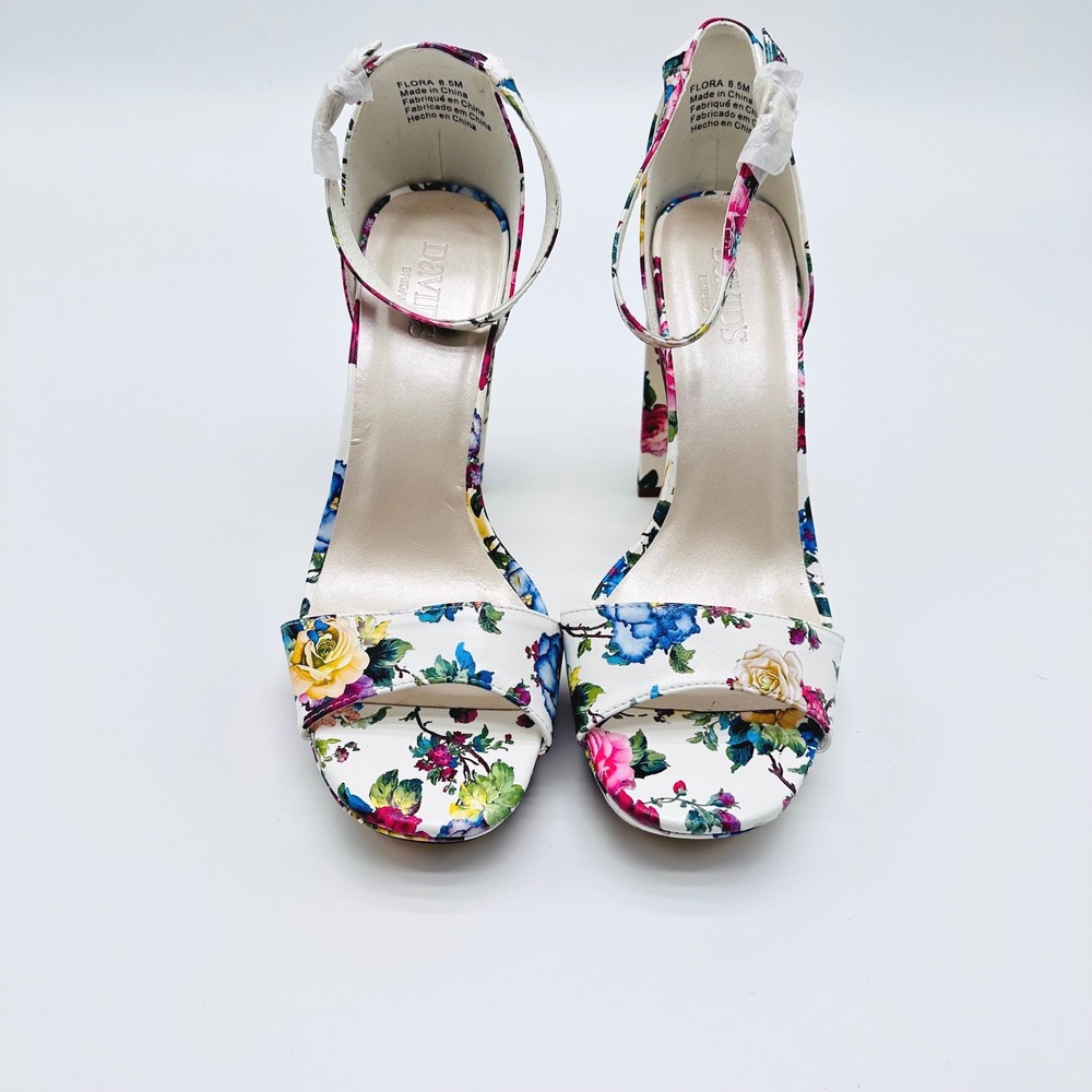 Davids Bridal Flora Floral Platform Block‎ Heels Ankle Strap 8.5M Wedding Fairy